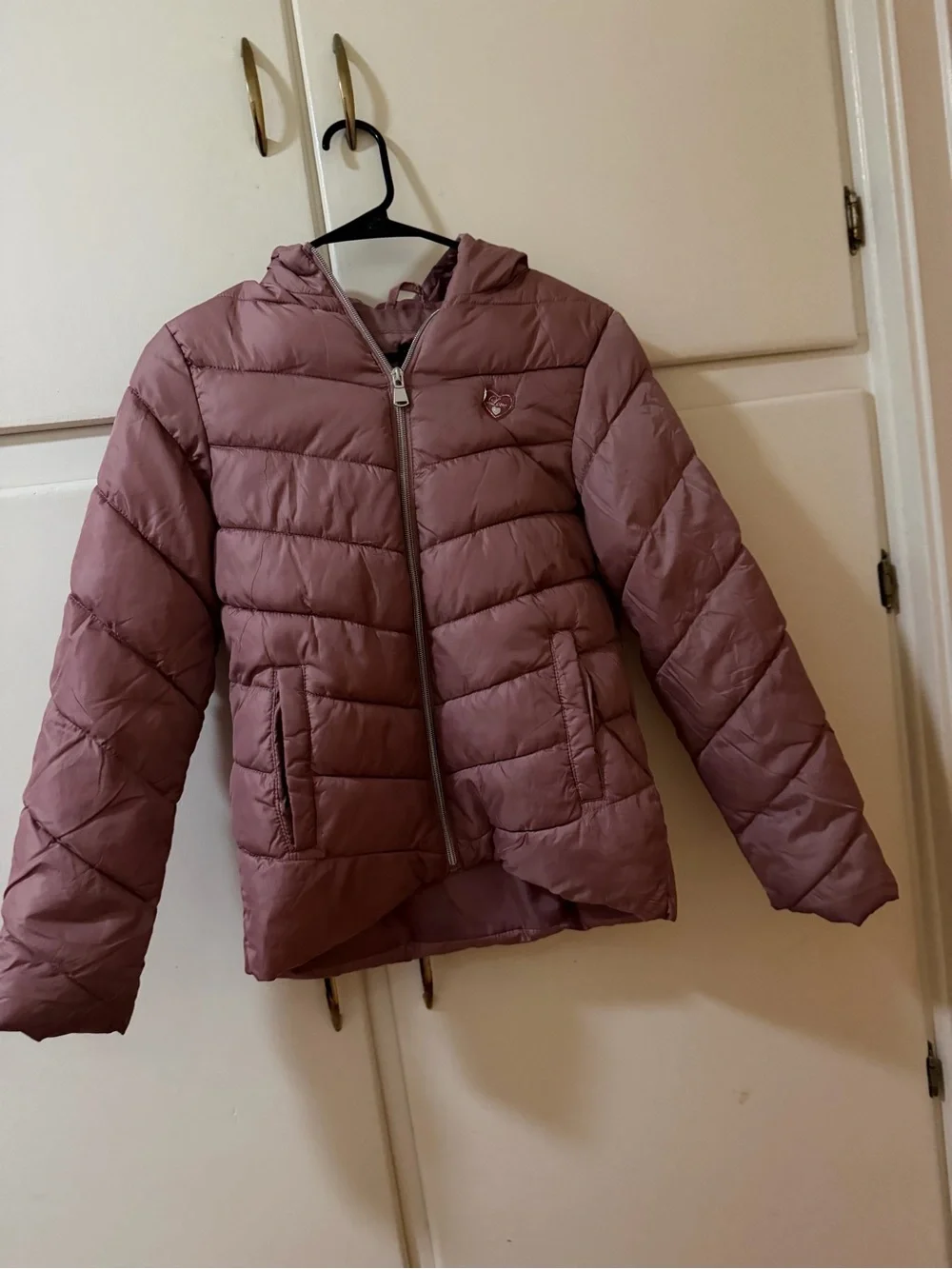 Girls' Hooded Puffer Jacket in Dusty Mauve